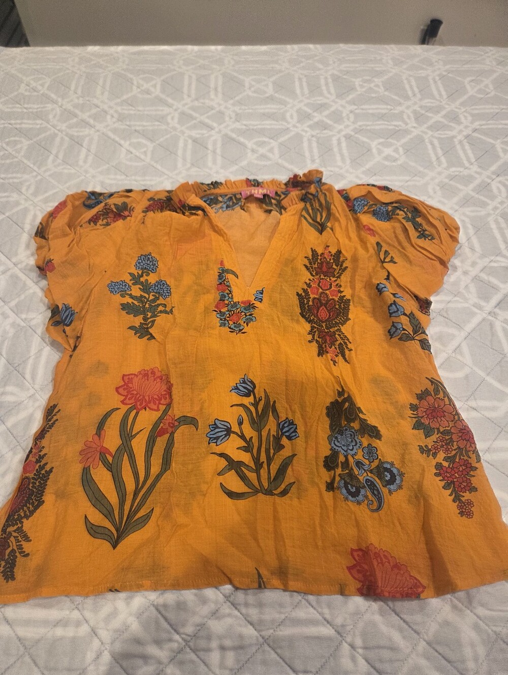 THML Orange Floral V-Neck Peasant Blouse